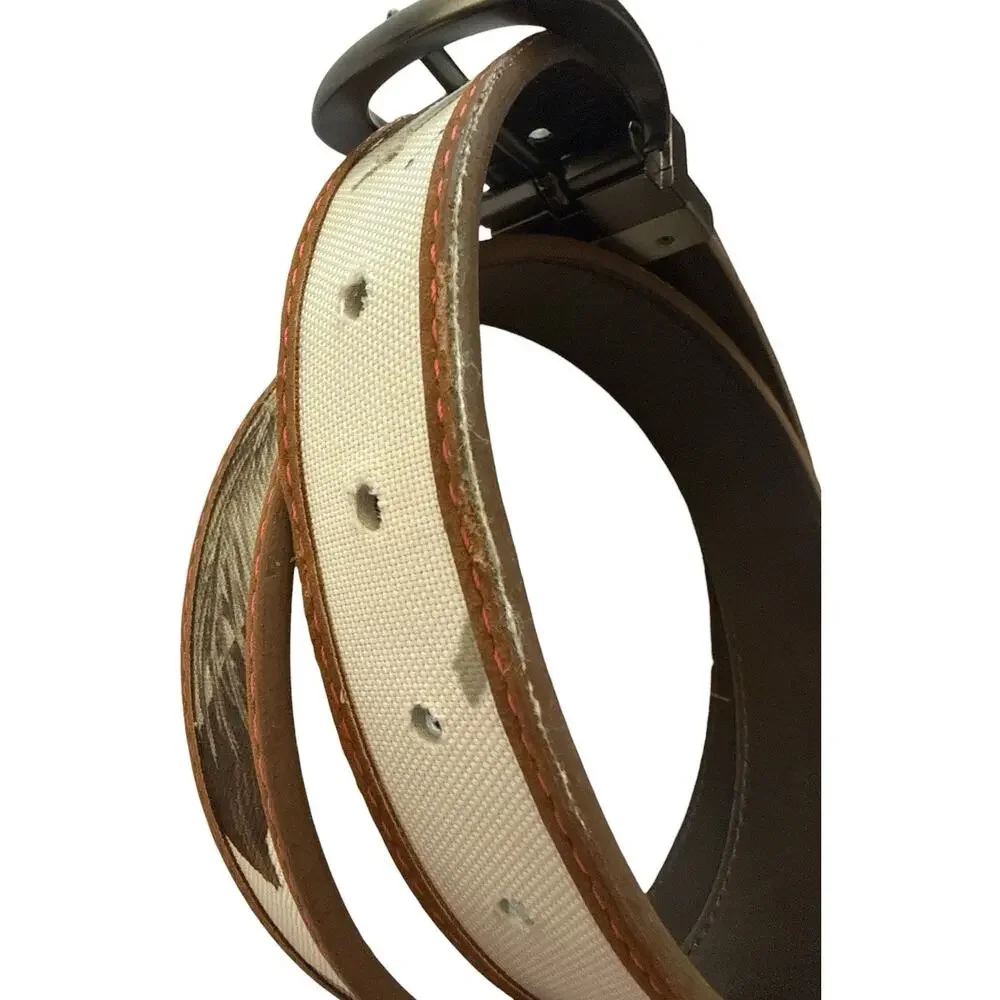 Realtree Belt Reversible Brown Leather White Camouflage Brush Nickel Buckle M/L